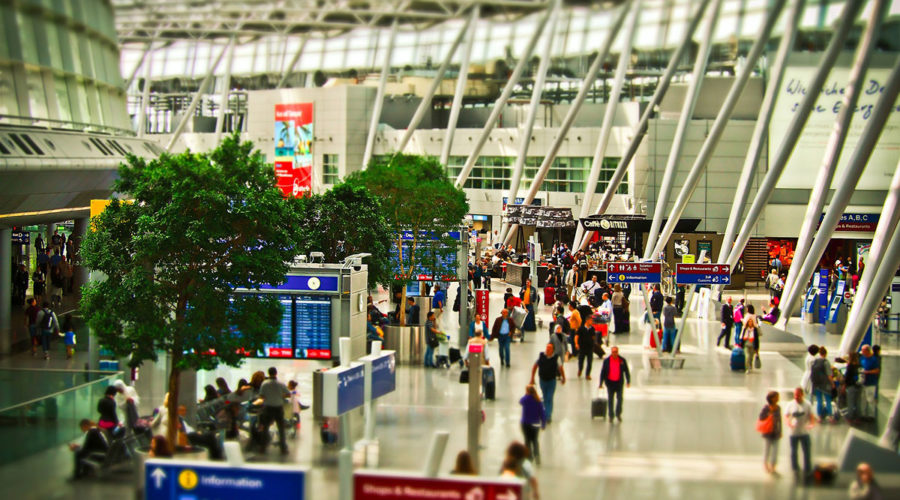 Interior of busy airport