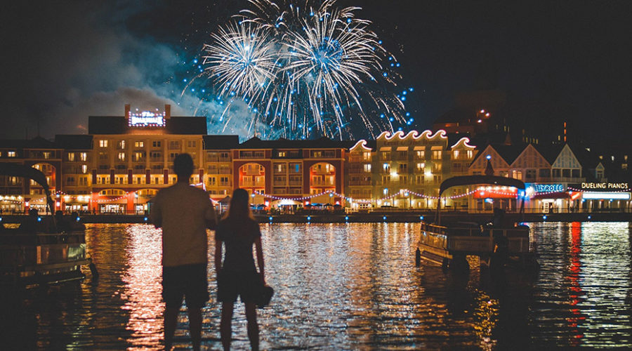 Couple watching fireworks at Disney World Orlando