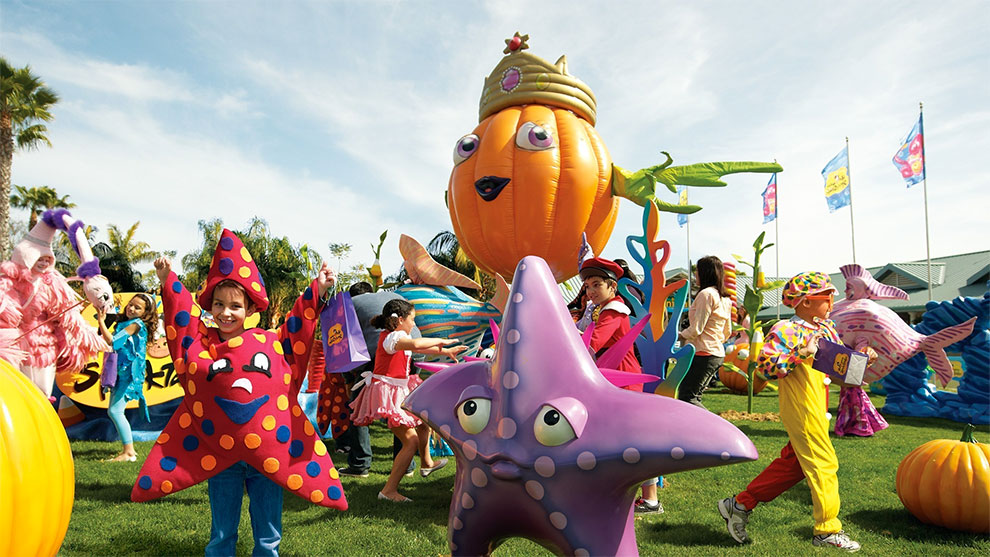 Kids in costumes at SeaWorld Orlando’s Halloween Spooktacular event.