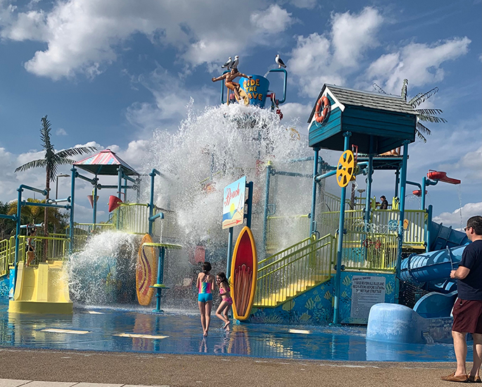 Girls splashing around at the Encore Resort water park